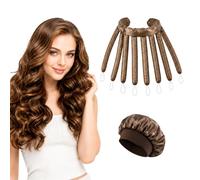 Heatless Curlers 2 Pack Octopus Hair Curlers with Headband and Sleep Cap No Heat DIY Hair Curlers Lazy Curlers for Overnight Curls Wave Styling Tool for All Hair Types (Brown)