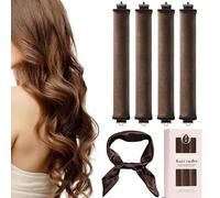 Heatless Curlers, 4 Pcs Heatless Blowout Rods No Heat Heatless Curling Rod Heatless Hair Curler Overnight Blowout Rods for All Hair Types, with Hair Scarf (Brown)