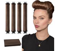 Heatless Curlers, 4PCS Brown Heatless Curls, Heatless Blowout Rods, Overnight Blowout Rods for All Curls Hair Types, DIY Hair Styling