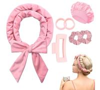 Heatless Curlers Headband,7 PCS Heatless Soft Hair Curls Set,No Heat Curl Headband Ribbon for Short & Long Hair(Pink)