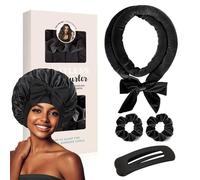 Heatless Curlers Headband, 70" Soft Hair Curler To Sleep In Overnight No Heat, 5 Pcs Satin Heatless Curling Set for Women Long Hair Volume Includes Two Scrunchies - Black