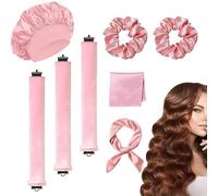 Heatless Curlers, Heatless Blowout Rods, 8 Pcs Hair Curlers No Heat Curling Iron Night Cap Scarf Silk Dcarf Headband, Overnight Blowout Rods DIY All Women Curls Hair Types (Pink, One Size)