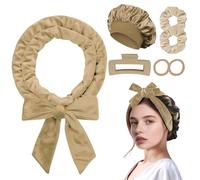 Heatless Curlers Set Dream Wave Hair Rods for Long Hair with Curling Bands, Clips, Sleep Cap & Overnight Blowout Rods, No Heat Styling（Khaki）