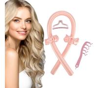 Heatless Curling Rod Headband, Satin Rollers Hair Curler, Wave Roller Curler, Overnight Styling Kit for Long and Medium Curls with Claw Clip, Soft Rubber Rollers Styling Tool for Sleep - (Pink)