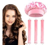 Heatless Curling Rods 3PCS, No Heat Hair Rollers with Satin Bonnet, Overnight Flexi Bars for All Hair Types(Pink)