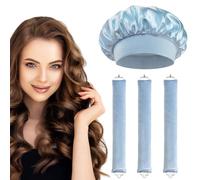 Heatless Curling Rods 3PCS, No Heat Hair Rollers with Satin Bonnet, Overnight Flexi Bars for All Hair Types(Blue)