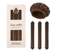 Heatless Curling Rods 3PCS, No Heat Hair Rollers with Satin Bonnet, Overnight Flexi Bars for All Hair Types(Brown-Boxed)