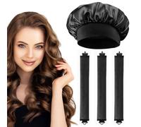 Heatless Curling Rods 3PCS, No Heat Hair Rollers with Satin Bonnet, Overnight Flexi Bars for All Hair Types(Black)