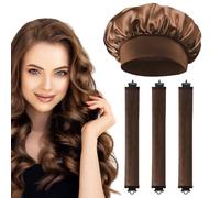 Heatless Curling Rods 3PCS, No Heat Hair Rollers with Satin Bonnet, Overnight Flexi Bars for All Hair Types(Brown)