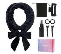 Heatless Curling Set, 8 PCS Hair Curler Heatless Curl Set for Long and Short hair, Soft Velour Heatless Hair Curler, Overnight Curls Includes clip, Headband, Spray Bottle and Hair Clip, Black
