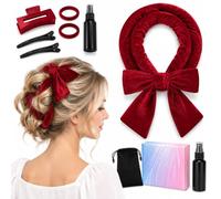 Heatless Curling Set, 8-Pcs Overnight No-Heat Hair Curlers, Red | Soft Velour Overnight Hair Curlers, Heat-Free Damage-Free Curls, Suitable for Long & Short Hair, Portable for Home & Travel
