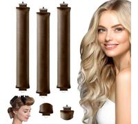 Heatless Curls Band, Pack of 3 - Overnight Blowout Without Heat, DIY Curls for Medium Long Hair - Rubber, Heat-Free (Brown)