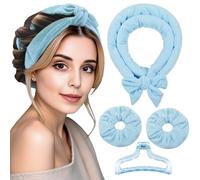 Heatless Curls Hair Curlers to Sleep in - Velvet No-Heat Overnight Curling Rod Headband Set for Long Hair, with Scrunchies & Clip, Wake Up to Beach Waves (Blue, Pack of 1)
