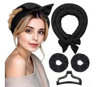 Heatless Curls Hair Curlers to Sleep in - Velvet No-Heat Overnight Curling Rod Headband Set for Long Hair, with Scrunchies & Clip, Wake Up to Beach Waves (Black, Pack of 1)