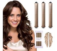Heatless Curls Overnight Blowout Rods - 3 Pcs Hair Curlers to Sleep In,Jumbo Curling Velvet,Hair Rollers Rod with Silk Scarf Khaki