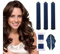 Heatless Curls Overnight Blowout Rods - 3 Pcs Hair Curlers to Sleep In,Jumbo Curling Velvet,Hair Rollers Rod with Silk Scarf Navy