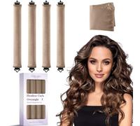 Heatless Curls Overnight Blowout Rods - 4 Pcs Hair Curlers to Sleep In,Jumbo Curling Velvet,Hair Rollers Rod with Silk Scarf Khaki