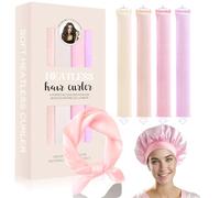 Heatless Curls Overnight Blowout Rods - 4 Pcs No-Heat Hair Curler Set-Soft Curler for Long Hair-With hat and silk scarf suitable for sleeping, mixed color box set