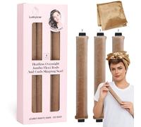 Heatless Curls Overnight Blowout Rods Jumbo Set, Heatless Hair Curler Velvet Satin Jumbo Flexi Rods to Sleep in, No Heat Overnight Sleeping Curls Wave Styling Tools with Silk Scarf 4pcs Khaki