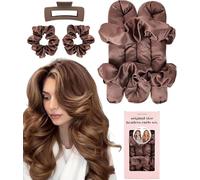 Heatless Curls Overnight Hair Curler to Sleep in Soft Large Jumbo Hair Rollers Flexi Rods for Long Hair Blowout Look Big Curl, No Heat Overnight Curls Satin Heatless Curling Rod Set (Brown)