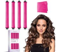 Heatless Curls Overnight Hair Curlers - 4 Pcs No-Heat Curling Rod to Sleep In,Velvet Hair Rollers with Satin Wrap