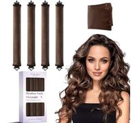 Heatless Curls Overnight Hair Curlers - 4 Pcs No-Heat Curling Rod to Sleep In,Velvet Hair Rollers with Satin Wrap (Brown)