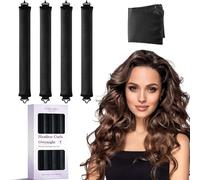 Heatless Curls Overnight Hair Curlers - 4 Pcs No-Heat Curling Rod to Sleep In,Velvet Hair Rollers with Satin Wrap (Black)