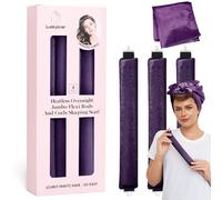 Heatless Curls Overnight Rods Jumbo Set, Heatless Hair Curler Velvet Satin Jumbo Flexi Rods to Sleep in, No Heat Overnight Sleeping Blowout Curls Wave Styling Tools with Silk Scarf 4pcs Purple
