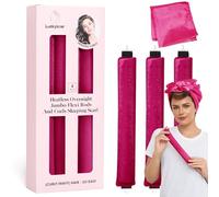 Heatless Curls Overnight Rods Jumbo Set, Heatless Hair Curler Velvet Satin Jumbo Flexi Rods to Sleep in, No Heat Overnight Sleeping Blowout Curls Wave Styling Tools with Silk Scarf 4pcs Rose Red