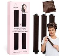 Heatless Curls Overnight Rods Jumbo Set, Heatless Hair Curler Velvet Satin Jumbo Flexi Rods to Sleep in, No Heat Overnight Sleeping Blowout Curls Wave Styling Tools with Silk Scarf 4pcs Brown