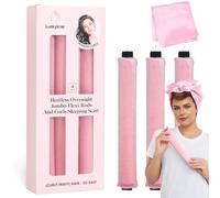 Heatless Curls Overnight Rods Jumbo Set, Heatless Hair Curler Velvet Satin Jumbo Flexi Rods to Sleep in, No Heat Overnight Sleeping Blowout Curls Wave Styling Tools with Silk Scarf 4pcs Pink