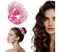 Heatless Curls Scrunchie, Pink Satin Sleepyties for Hair Heatless Curlers To Sleep In, Lazy Scrunchie Rollers No Heat Curls for Long Hair No Heat Overnight Sleeping Curls Styling