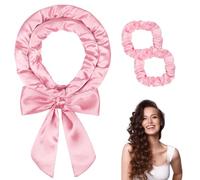 Heatless Hair Curler, AIIQESBT Satin 70 Inch Long Hair Overnight Curls Set with Scrunchie, 3 Pcs Soft Sleep in Non Heated Thin Headband Curlers for DIY Wave Curls HairStyle - Pink