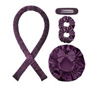 Heatless Hair Curler and Double Layer Satin Bonnet Set,5Pcs No Heat Curlers for Long/Medium Hair, Frizz-Free Waves & Volume (Purple)