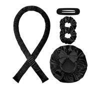 Heatless Hair Curler and Double Layer Satin Bonnet Set,5Pcs No Heat Curlers for Long/Medium Hair, Frizz-Free Waves & Volume (Black)