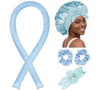 Heatless Hair Curler,Blowout Heatless Curls Overnight,No Heat Curling Rod Set with Satin Bonnet for Sleep in,Blue
