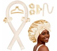 Heatless Hair Curler,Blowout Heatless Curls Overnight,No Heat Curling Rod Set with Satin Bonnet for Sleep in,Champagne