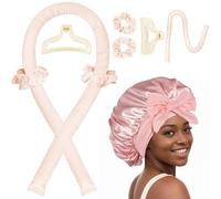 Heatless Hair Curler,Blowout Heatless Curls Overnight,No Heat Curling Rod Set with Satin Bonnet for Sleep in,Cream