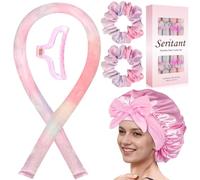 Heatless Hair Curler for Overnight Curls | No Heat Curling Rod Set with Satin Bonnet | Sleep-In Safe Blowout Rods for Frizz-Free Waves Pink Tie Dye