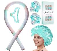 Heatless Hair Curler for Overnight Curls | No Heat Curling Rod Set with Satin Bonnet | Sleep-In Safe Blowout Rods for Frizz-Free Waves Green Tie Dye