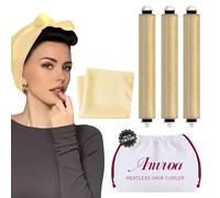 Heatless Hair Curler Heatless Curls Overnight Heatless Blowout with Luxury Cloth Bag Silk Scarf, Curling Rod Headband to Sleep in No Heat Curling with (Gold, 3Rods)