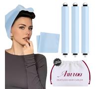 Heatless Hair Curler Heatless Curls Overnight Heatless Blowout with Luxury Cloth Bag Silk Scarf, Curling Rod Headband to Sleep in No Heat Curling with (Blue, 3Rods)