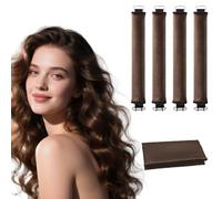 Heatless Hair Curler, Overnight Rods for No Heat Curls - Velvet Satin Flexi Rods Sleep in Curlers Blowout, Hair Styling Accessories with Silk Scarf 5pcs (Brown)