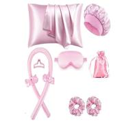 Heatless Hair Curler & Silk Bonnet Set, 6PCS No Heat Overnight Hair Rollers with Sleeping Eye Masks and Pillowcases, Curlers Headband for Women Long Wave Hair Volume, Sleep DIY Hair Curling Rods