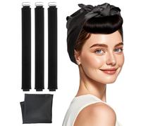 Heatless Hair Curler to Sleep in, Velvet Satin Heatless Hair Curler Set, Heatless Hair Curler Overnight for All Hair Types, Hair Styling Accessories with Silk Scarf (3 Pcs Black)
