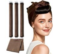 Heatless Hair Curler to Sleep in, Velvet Satin Heatless Hair Curler Set, Heatless Hair Curler Overnight for All Hair Types, Hair Styling Accessories with Silk Scarf (3 Pcs Brown)