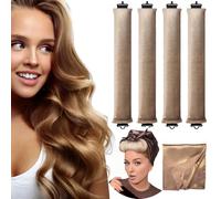 Heatless Hair Curler with Satin Silk Head Hair Scarf, Heatless Velvet Jumbo Flexi Rods with Hook for All Hairs Type (4pcs/khaki)