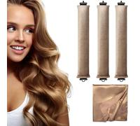 Heatless Hair Curler with Satin Silk Head Hair Scarf, Heatless Velvet Jumbo Flexi Rods with Hook for All Hairs Type (3pcs/khaki)