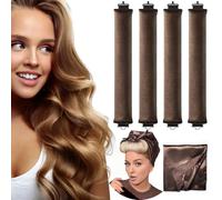 Heatless Hair Curler with Satin Silk Head Hair Scarf, Heatless Velvet Jumbo Flexi Rods with Hook for All Hairs Type (4pcs/brown)