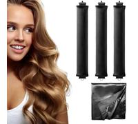 Heatless Hair Curler with Satin Silk Head Hair Scarf, Heatless Velvet Jumbo Flexi Rods with Hook for All Hairs Type (3pcs/black)